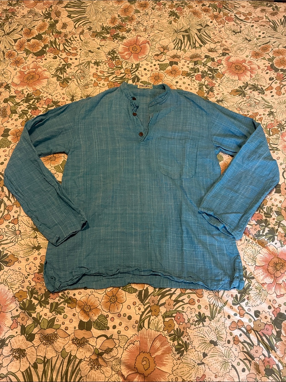 Fabindia- Lightweight Teal Kurta Shirt with Pocket